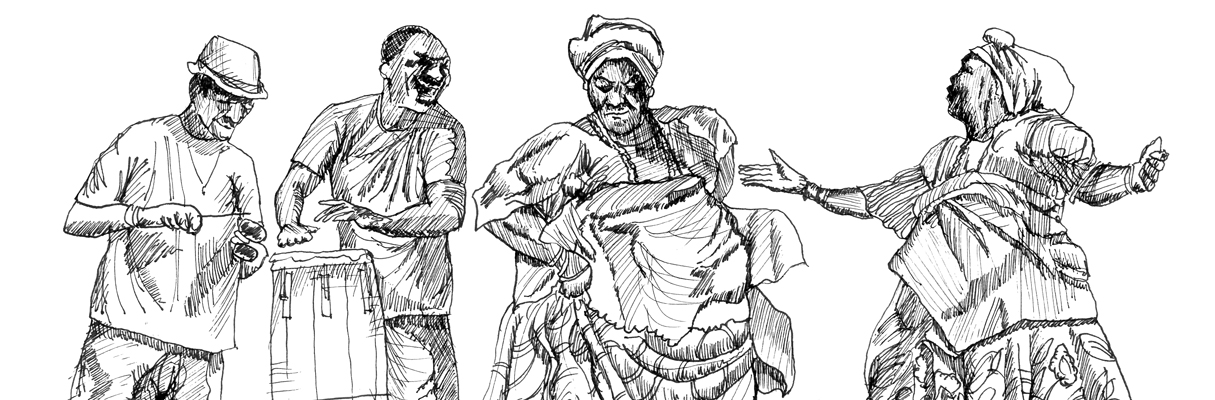 Ilustração do Samba de Roda do Recôncavo Baiano, expressão musical, coreográfica, poética e festiva da Bahia