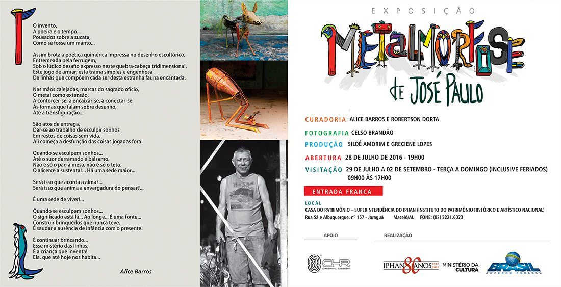Convite para a exposição MetaLmorfose de José Paulo, em Maceió (AL)